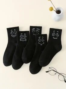 5雙男士表情圖案短襪 - 黑色 - 查看 1