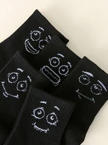 5雙男士表情圖案短襪 - 黑色 - 查看 3