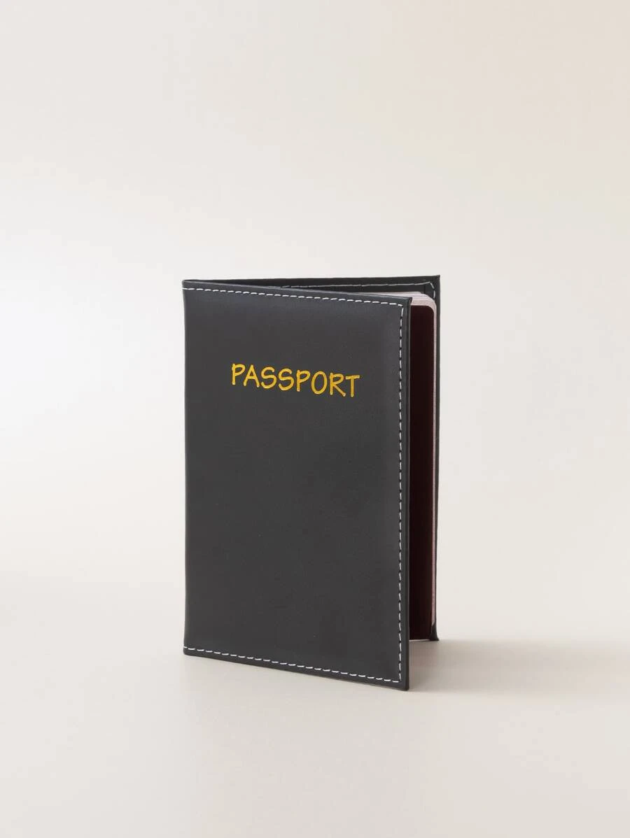 Letter Graphic Passport Case - Black - View 1