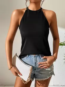 Chiquease Solid Halter Top - Black - View 1
