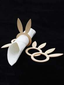 5pcs Wooden Napkin Ring, Modern Rabbit Ear Decor Napkin Ring For Dining Table - Yellow - View 3