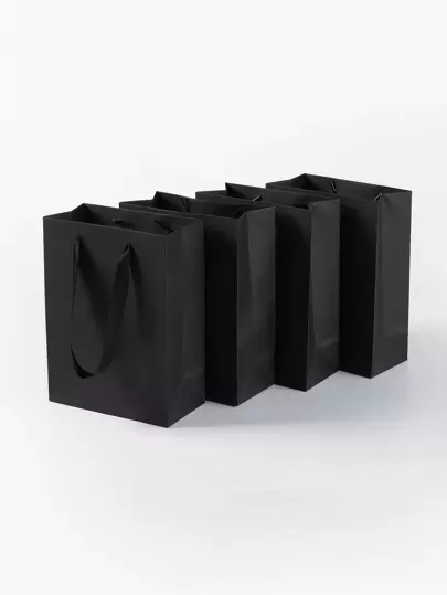 4 件套纸质礼品袋，简约黑色礼品包装袋，适合居家、派对、圣诞节