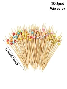 100入組/套竹製一次性叉子人造珍珠裝飾一次性水果叉 - 彩色 - 查看 3