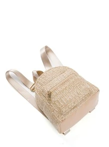 假期通勤时尚编织迷彩条纹轻便便携式可调节肩带女士背包适合节日/度假/节日夏季商务/通勤/工作/办公室女士适合大学生学校背包、书包、大容量、便携、轻便、笔记本电脑隔层，适合少女女大学生，非常适合返校、开学第一天、大学、初中、高中 - 卡其色 - 查看 3