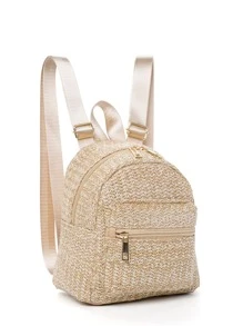 假期通勤时尚编织迷彩条纹轻便便携式可调节肩带女士背包适合节日/度假/节日夏季商务/通勤/工作/办公室女士适合大学生学校背包、书包、大容量、便携、轻便、笔记本电脑隔层，适合少女女大学生，非常适合返校、开学第一天、大学、初中、高中 - 卡其色 - 查看 8