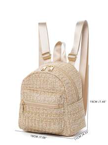 假期通勤时尚编织迷彩条纹轻便便携式可调节肩带女士背包适合节日/度假/节日夏季商务/通勤/工作/办公室女士适合大学生学校背包、书包、大容量、便携、轻便、笔记本电脑隔层，适合少女女大学生，非常适合返校、开学第一天、大学、初中、高中 - 卡其色 - 查看 5