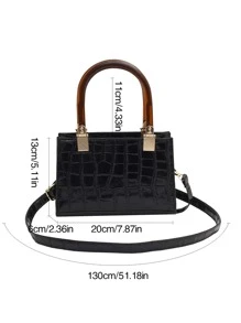 迷你鱷魚壓紋方包 - 黑色 - 查看 5