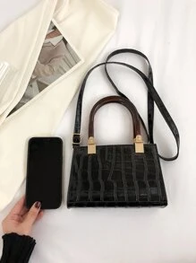 迷你鱷魚壓紋方包 - 黑色 - 查看 4