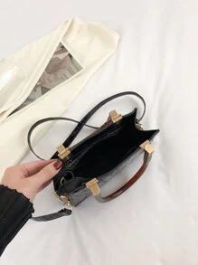 迷你鱷魚壓紋方包 - 黑色 - 查看 3