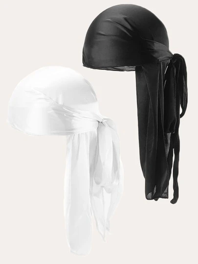 Awegeo 2 件装女士纯色丝绸光滑透气海盗帽男女通用户外运动头饰