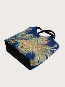 重繡花卉袋,鑲有亮片點綴 - 寶藍色 - 查看 2