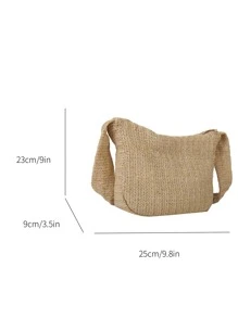 Minimalist Shoulder Bag Simple Straw Bag - Khaki - View 4