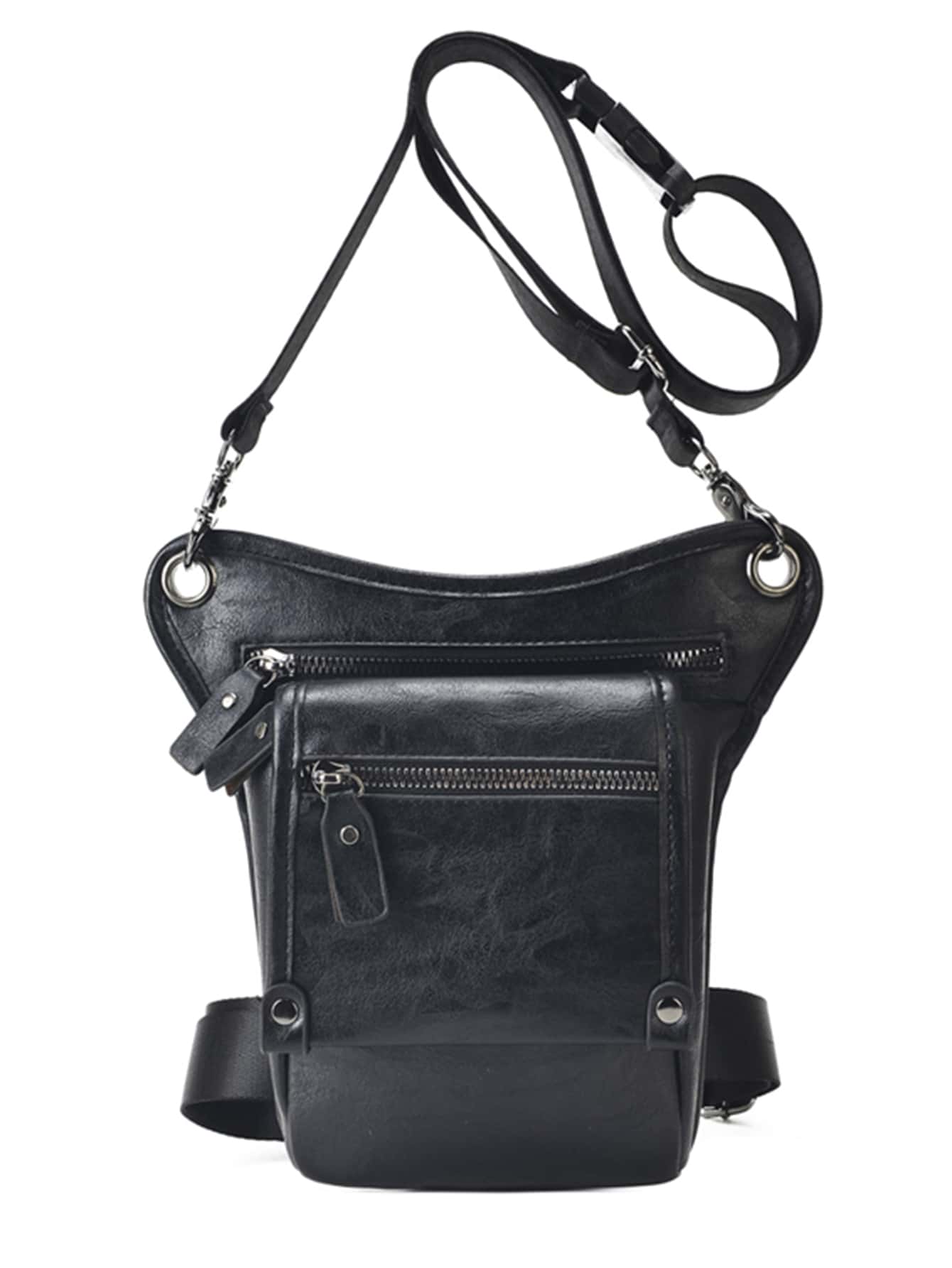 Men Drop Leg Bag Fanny Waist Pack Motorcycle Rider Retro Shoulder Messenger Cross Body Hip Belt Bag Chest Bag - Black - View 1