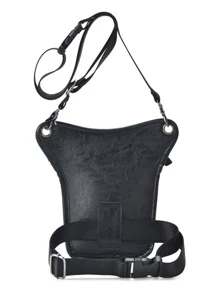 Men Drop Leg Bag Fanny Waist Pack Motorcycle Rider Retro Shoulder Messenger Cross Body Hip Belt Bag Chest Bag - Black - View 2