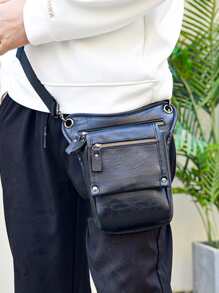 Men Drop Leg Bag Fanny Waist Pack Motorcycle Rider Retro Shoulder Messenger Cross Body Hip Belt Bag Chest Bag - Black - View 4