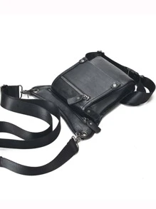 Men Drop Leg Bag Fanny Waist Pack Motorcycle Rider Retro Shoulder Messenger Cross Body Hip Belt Bag Chest Bag - Black - View 6