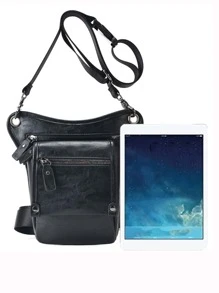 Men Drop Leg Bag Fanny Waist Pack Motorcycle Rider Retro Shoulder Messenger Cross Body Hip Belt Bag Chest Bag - Black - View 3