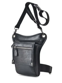 Men Drop Leg Bag Fanny Waist Pack Motorcycle Rider Retro Shoulder Messenger Cross Body Hip Belt Bag Chest Bag - Black - View 12