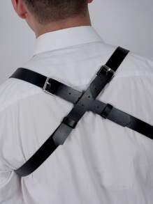 Hombres Cinturón arnés vinculado con aro - Negro - Ver 2