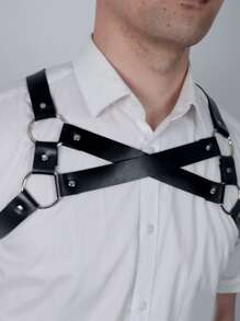 Hombres Cinturón arnés vinculado con aro - Negro - Ver 3