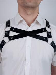 Hombres Cinturón arnés vinculado con aro - Negro - Ver 4