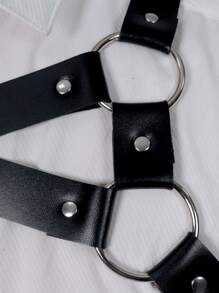 Hombres Cinturón arnés vinculado con aro - Negro - Ver 5