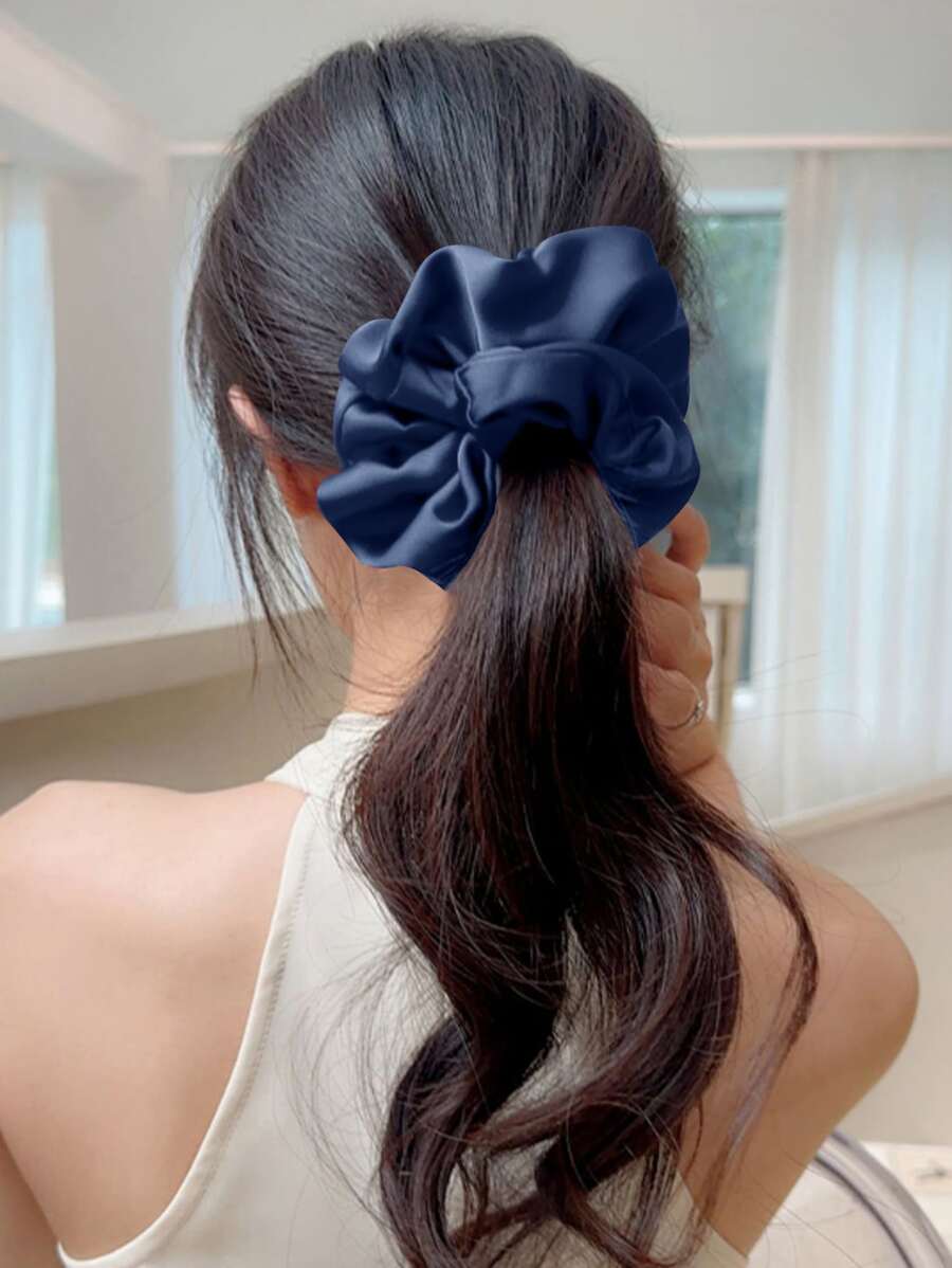 Solid Minimalist Scrunchie Casual, Hair Accessories, Scrunchy Hair Ties Scrunchies Ponytail Head Accessories - Navy Blue - View 1