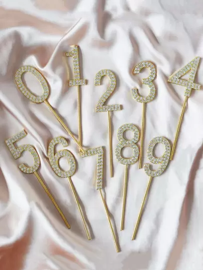 1入組鐵合金蛋糕裝飾現代水鑽裝飾數字形狀派對蛋糕裝飾