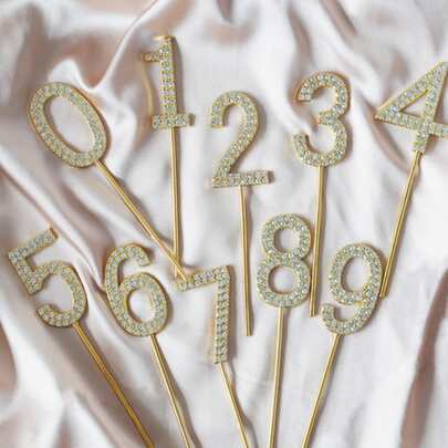 1入組鐵合金蛋糕裝飾現代水鑽裝飾數字形狀派對蛋糕裝飾
