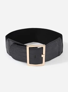 Thắt lưng khóa vuông dập nổi cá sấu - màu đen - Xem 2