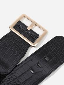 Thắt lưng khóa vuông dập nổi cá sấu - màu đen - Xem 3