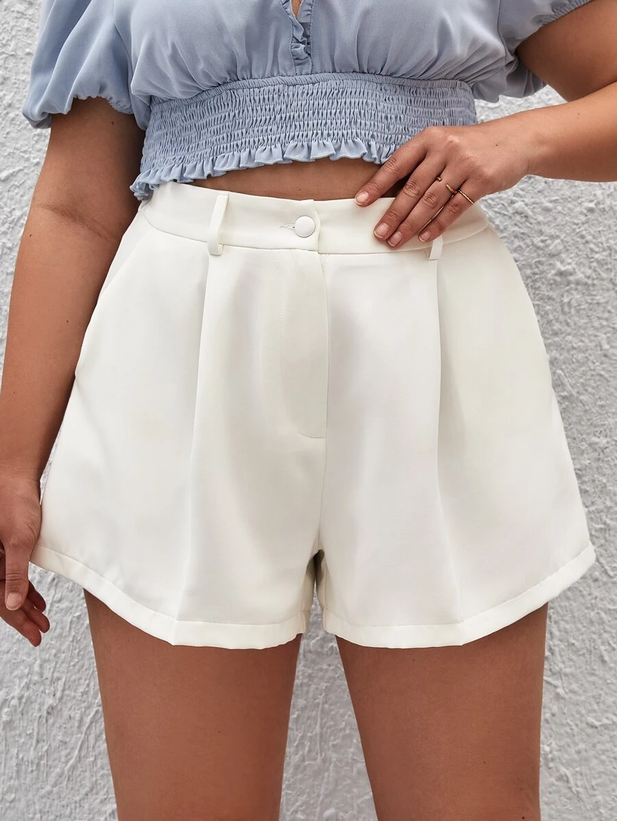 SHEIN Essnce Plus High Waist Plicated Detail Wide Leg Shorts