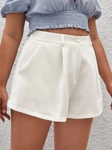 SHEIN Essnce Plus High Waist Plicated Detail Wide Leg Shorts