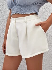 SHEIN Essnce Plus High Waist Plicated Detail Wide Leg Shorts