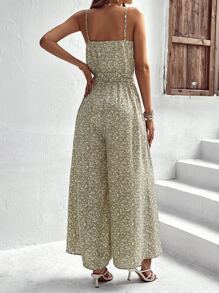SHEIN VCAY Ditsy Floral Print Belted Cami Jumpsuit Long Sundress - Multicolor - View 2