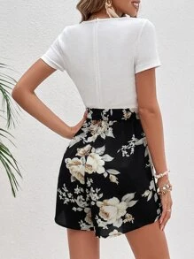 SHEIN Frenchy Floral Print Belted Romper - Multicolor - View 2