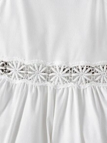 SHEIN 女孩水溶蕾絲拼接吊帶連體短褲 - 白色 - 查看 4