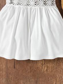 SHEIN 女孩水溶蕾絲拼接吊帶連體短褲 - 白色 - 查看 6