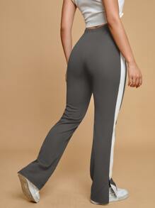 SHEIN EZwear 拼接側邊接縫下擺開叉長褲 - 深灰色 - 查看 2