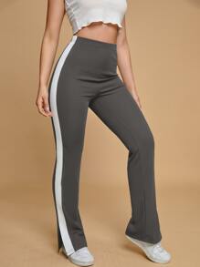 SHEIN EZwear 拼接側邊接縫下擺開叉長褲 - 深灰色 - 查看 5