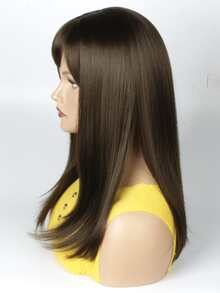 Long Straight Synthetic Wig With Bangs - Brown - View 4
