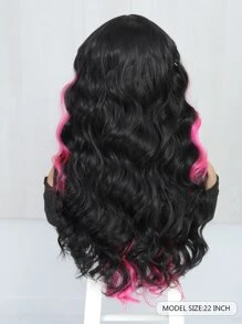 1 件装 22 英寸高粉色小蕾丝波浪合成耐热假发适合时尚女士日常派对使用 - 拼色 - 查看 4