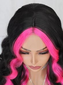 1 件装 22 英寸高粉色小蕾丝波浪合成耐热假发适合时尚女士日常派对使用 - 拼色 - 查看 7