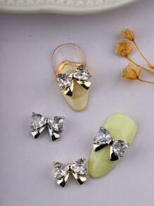 4 件水钻蝴蝶结金银色 3D 金属美甲装饰指甲装饰水钻美甲首饰配件指甲饰女士 DIY 美甲装饰设计金属指甲水钻，立体蝴蝶结美甲钻石，欧美简约风格 DIY 美甲装饰，水钻美甲配件美甲用品指甲宝石