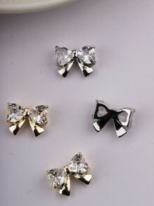 4 件水钻蝴蝶结金银色 3D 金属美甲装饰指甲装饰水钻美甲首饰配件指甲饰女士 DIY 美甲装饰设计金属指甲水钻，立体蝴蝶结美甲钻石，欧美简约风格 DIY 美甲装饰，水钻美甲配件美甲用品指甲宝石