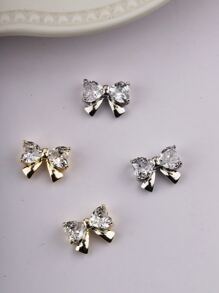 4 件水钻蝴蝶结金银色 3D 金属美甲装饰指甲装饰水钻美甲首饰配件指甲饰女士 DIY 美甲装饰设计金属指甲水钻，立体蝴蝶结美甲钻石，欧美简约风格 DIY 美甲装饰，水钻美甲配件美甲用品指甲宝石