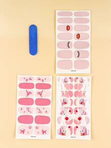 3sheets Letter Graphic Nail Art Sticker & 1pc Nail File - Multicolor - View 2