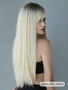 Peluca sintética largo recto con tupe - Beis - Ver 2