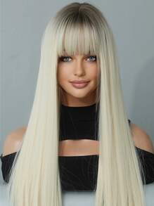 Peluca sintética largo recto con tupe - Beis - Ver 4