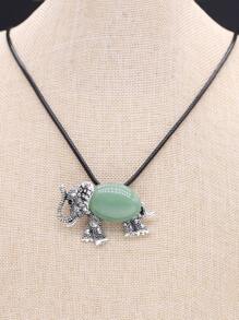 石頭裝飾大象吊墜項鍊 - 綠色 - 查看 1